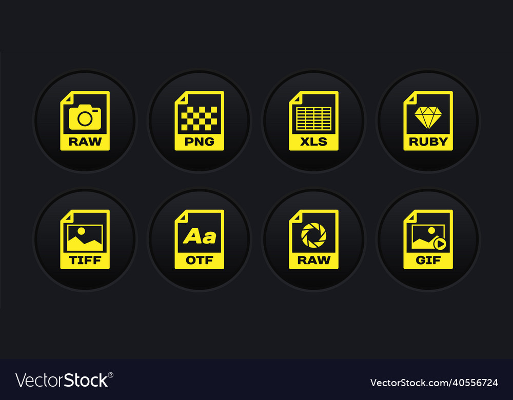 Set tiff file document ruby otf raw xls vector image Set tiff file document ruby otf raw xls