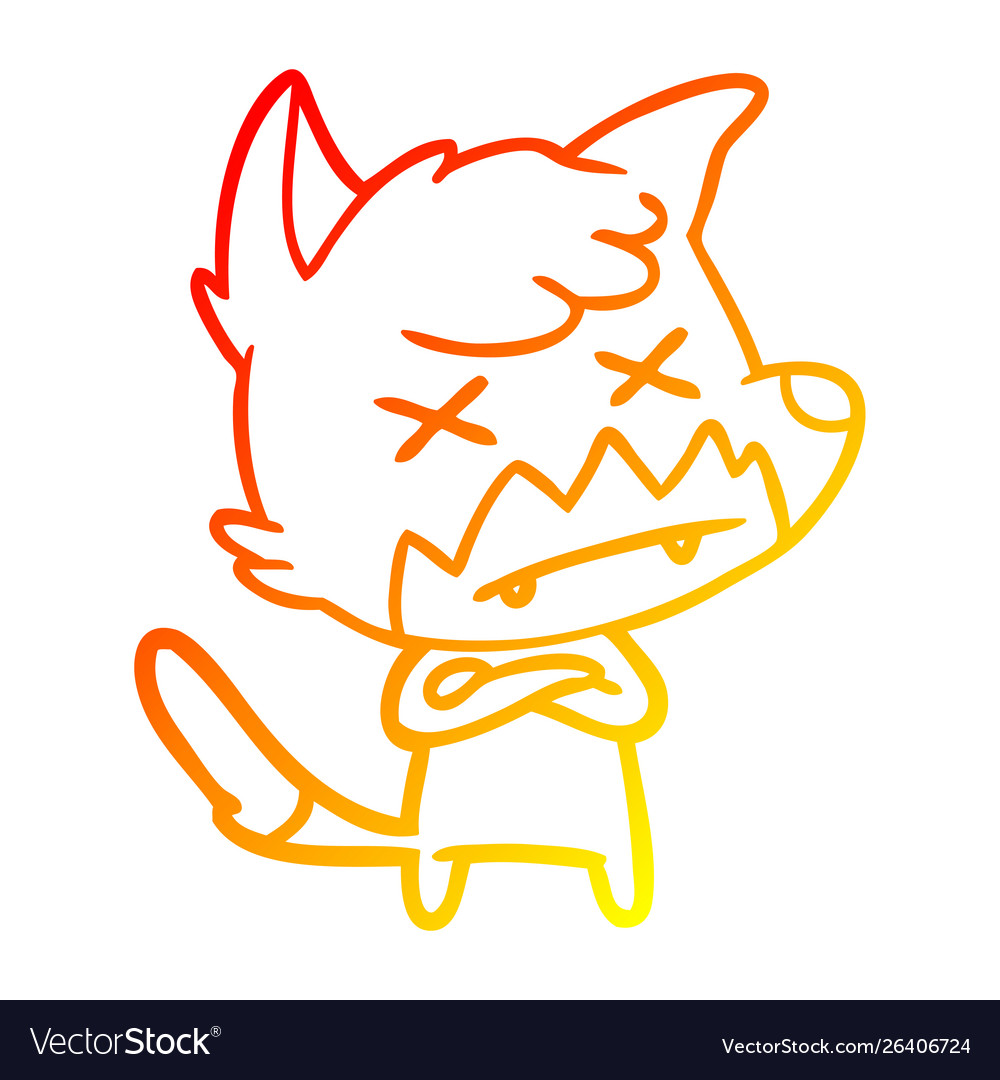 Warm gradient line drawing cartoon dead fox