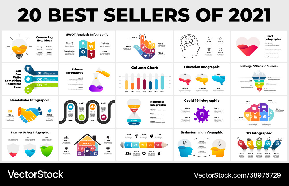 20 best sellers 2021 infographic presentation Vector Image