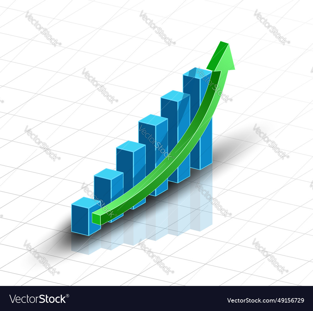 3d bar graph growth and up arrow vector image 3d bar graph growth and up arrow