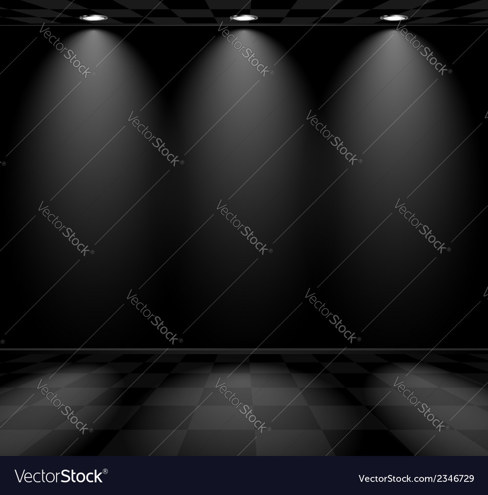 Black empty room with checkered floor