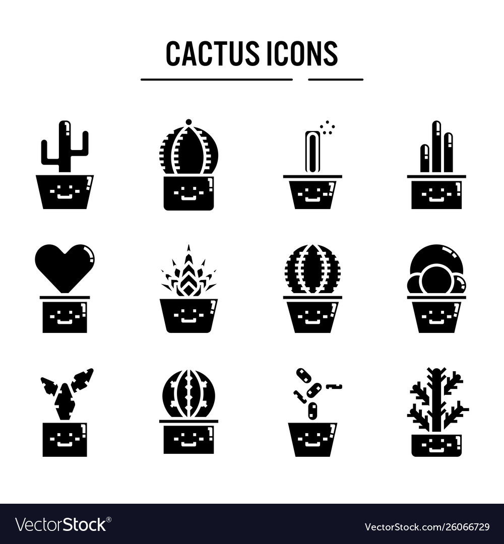 Cactus icon in solid design for web