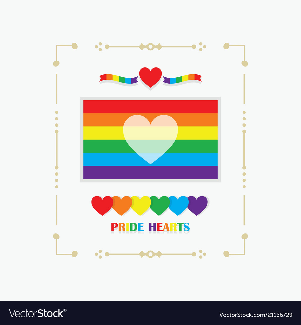 Frame Rainbow Pride Flag With White Heart Emblem Vector Image