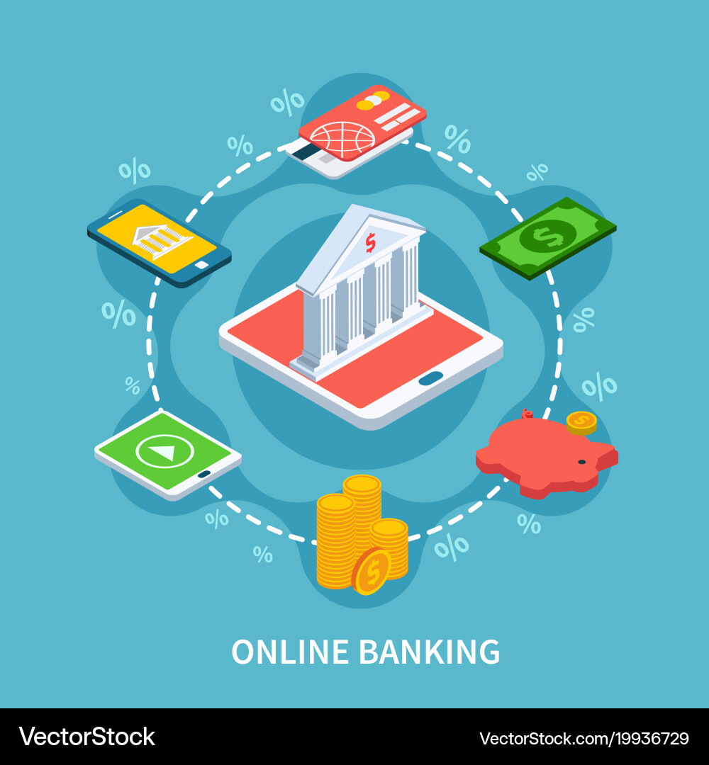 Isometric banking round composition Royalty Free Vector