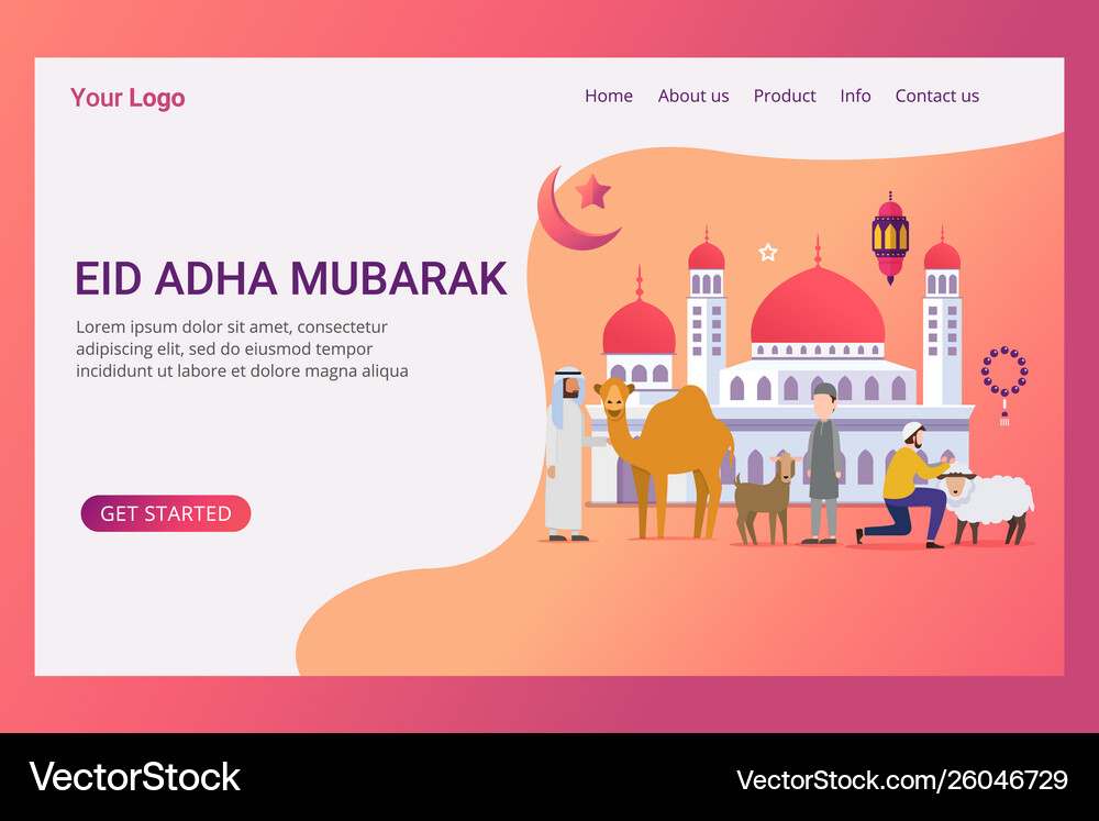 Landing Page Eid Adha Mubarak Design Concept Vector Image