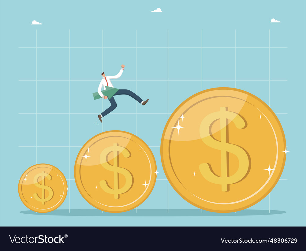 Man with arrow runs on increasing coins