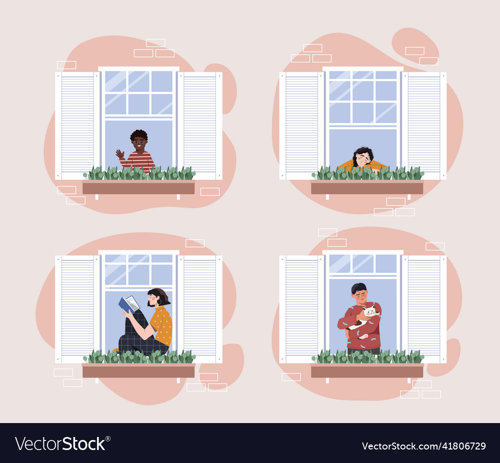 People in windows Royalty Free Vector Image - VectorStock