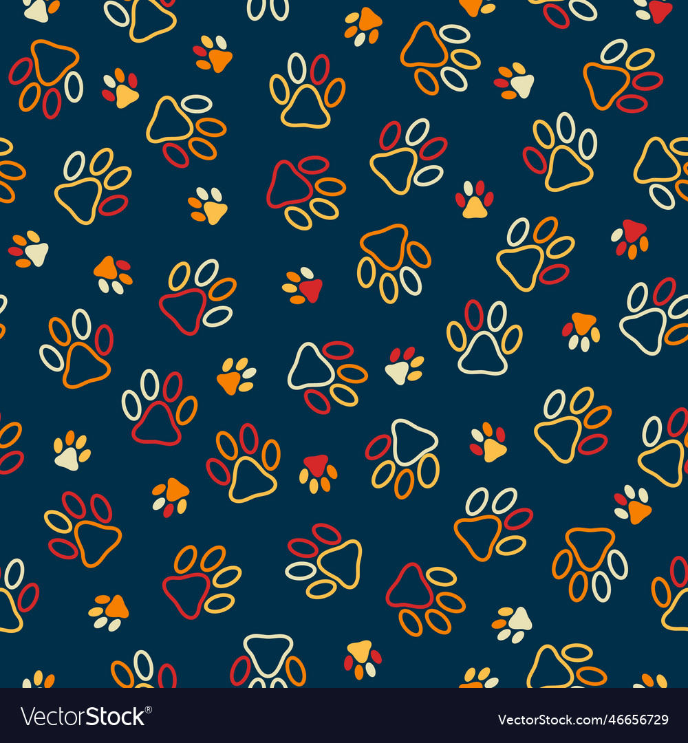 Seamless pattern with outline cat footprint