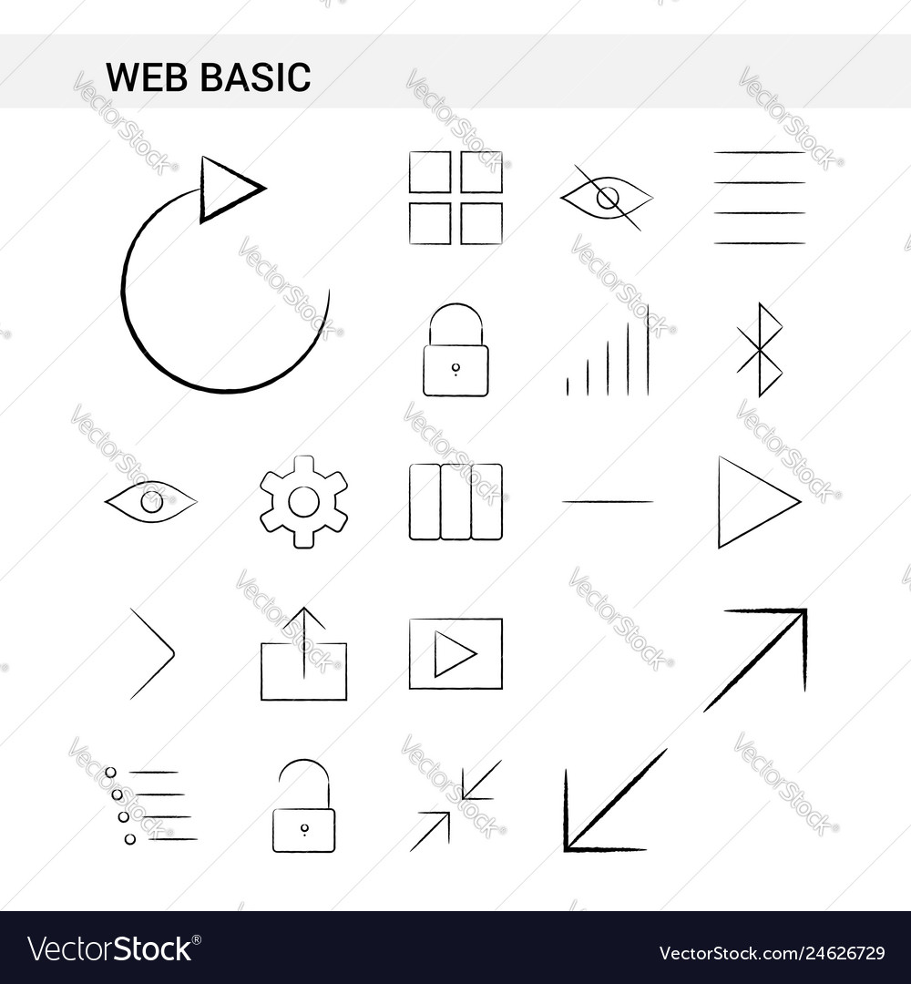 Web-Grundhand gezeichnete Symbol-Set Stil isoliert