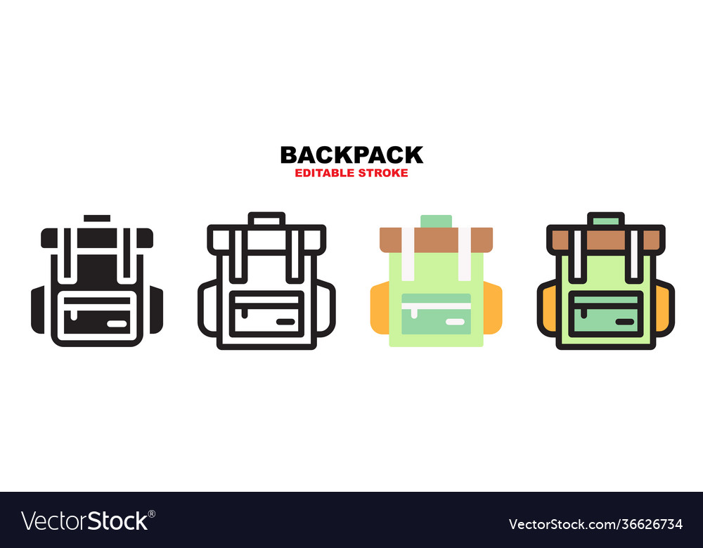 Backpack icon set with different styles editable Vector Image Backpack icon set with different styles editable
