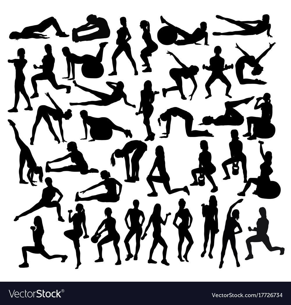 Fitness And Gym Exercises Sport Silhouettes Vector Image