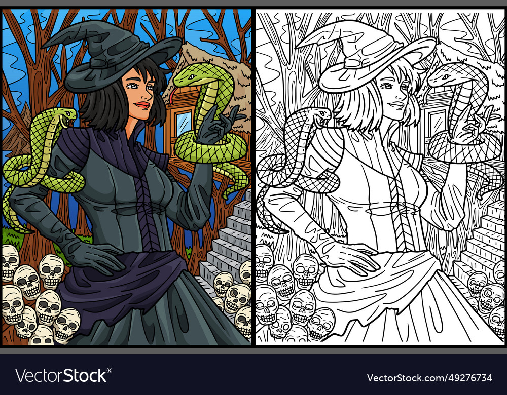 Halloween snake tamer coloring page Royalty Free Vector