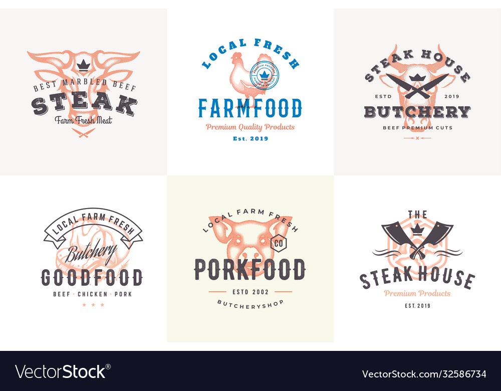 Hand drawn logos and labels farm animals Vector Image