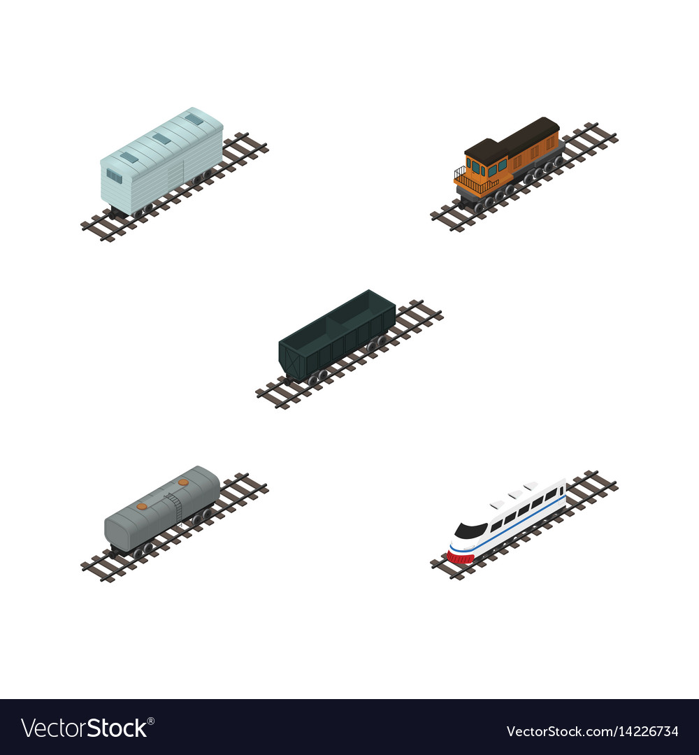 Isometric train set of oil wagon railroad