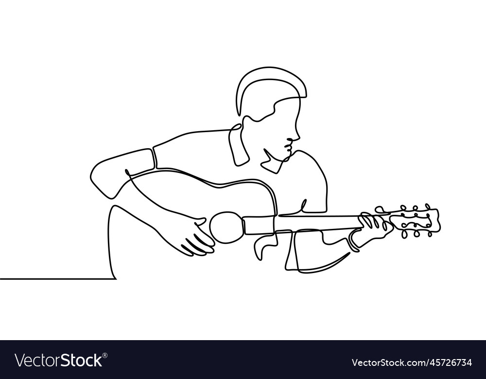 Man With Guitar Acoustic Continuous Line Drawing Vector Image