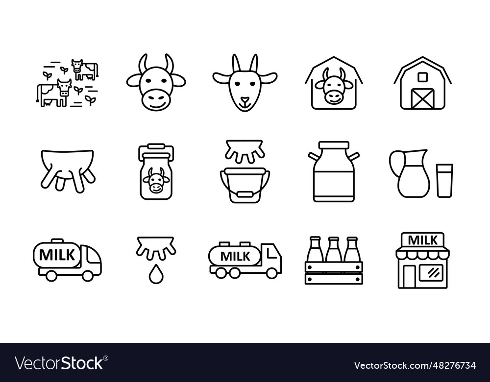 Milk icons set dairy products sign graph symbol Vector Image