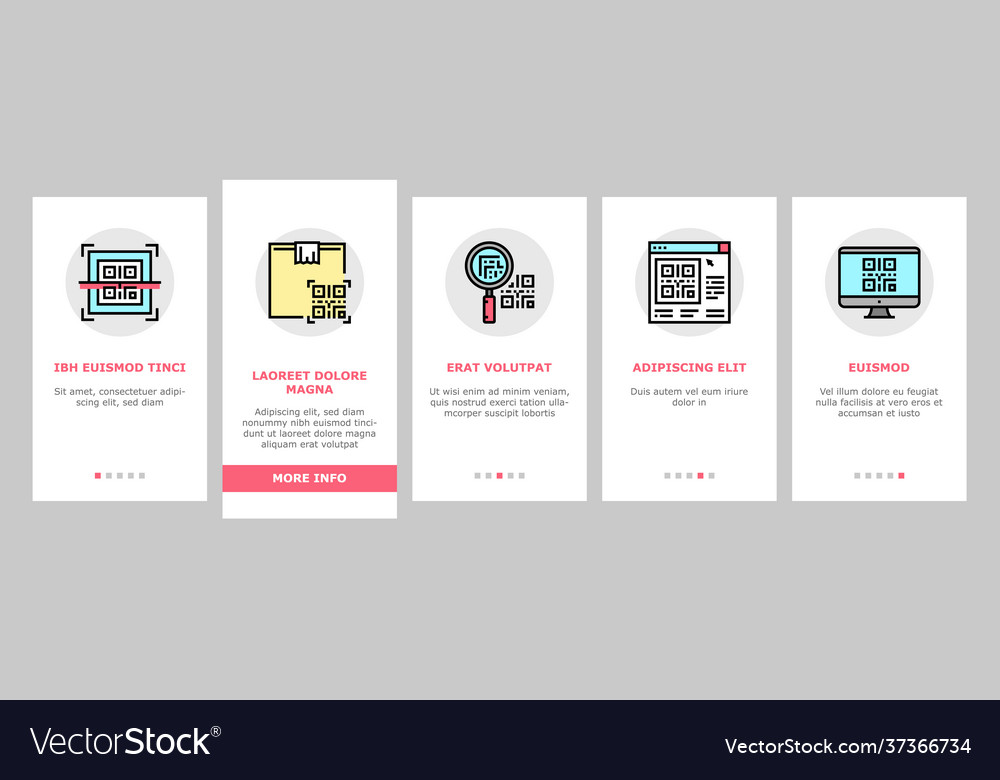 Qr code identification onboarding icons set vector image Qr code identification onboarding icons set