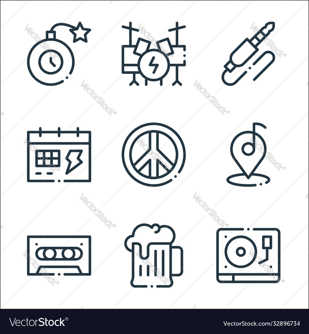Rock n roll line icons linear set quality