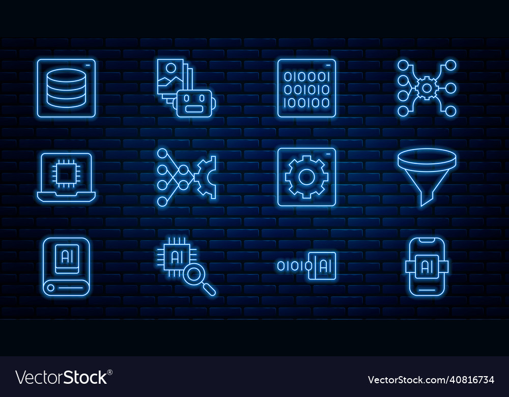 Set line artificial intelligence ai funnel vector image Set line artificial intelligence ai funnel