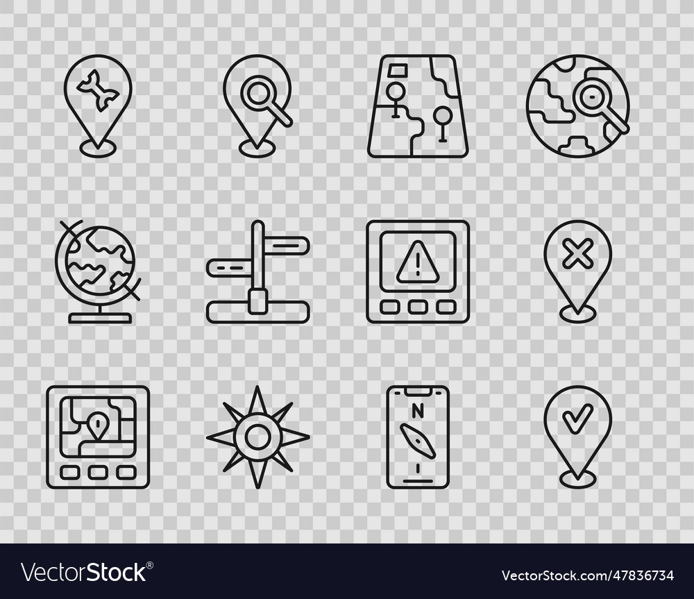Set line gps device with map location check mark vector image Set line gps device with map location check mark