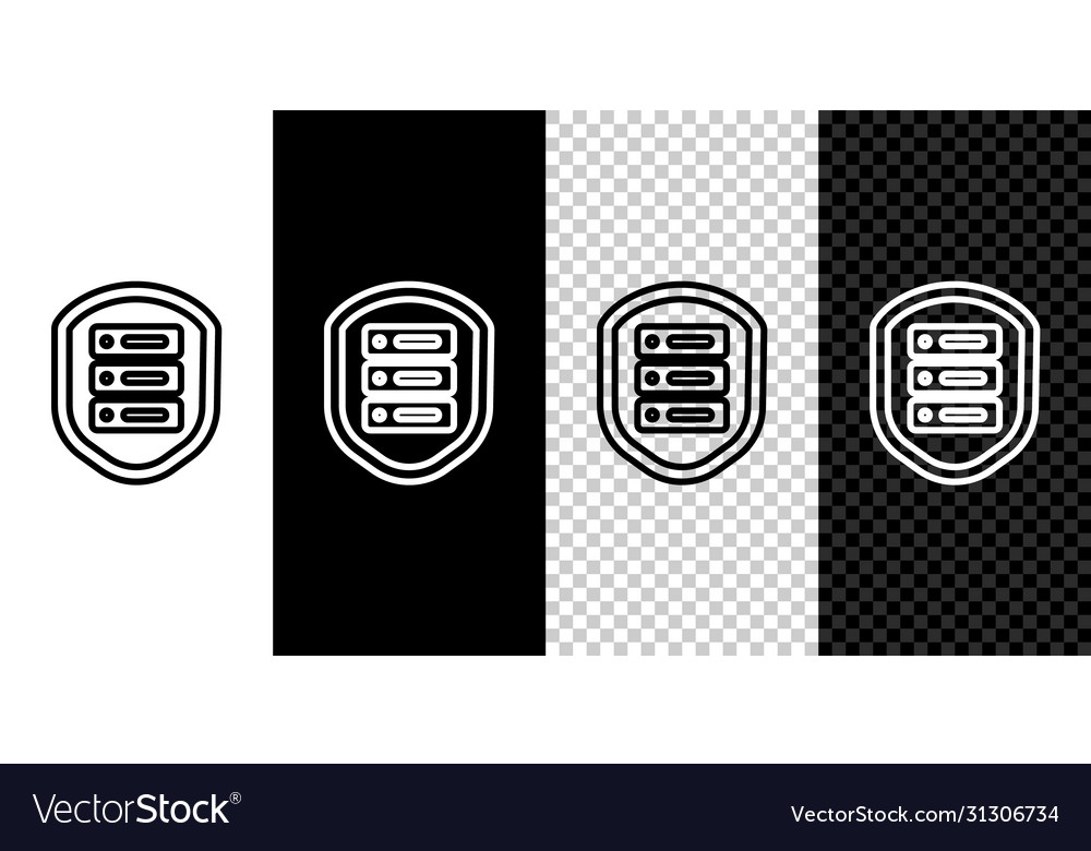 Set line server with shield icon isolated on black vector image Set line server with shield icon isolated on black