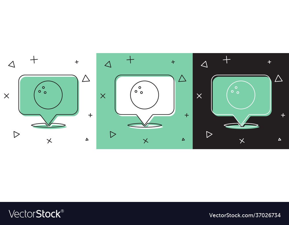 Set map pointer with bowling ball icon isolated