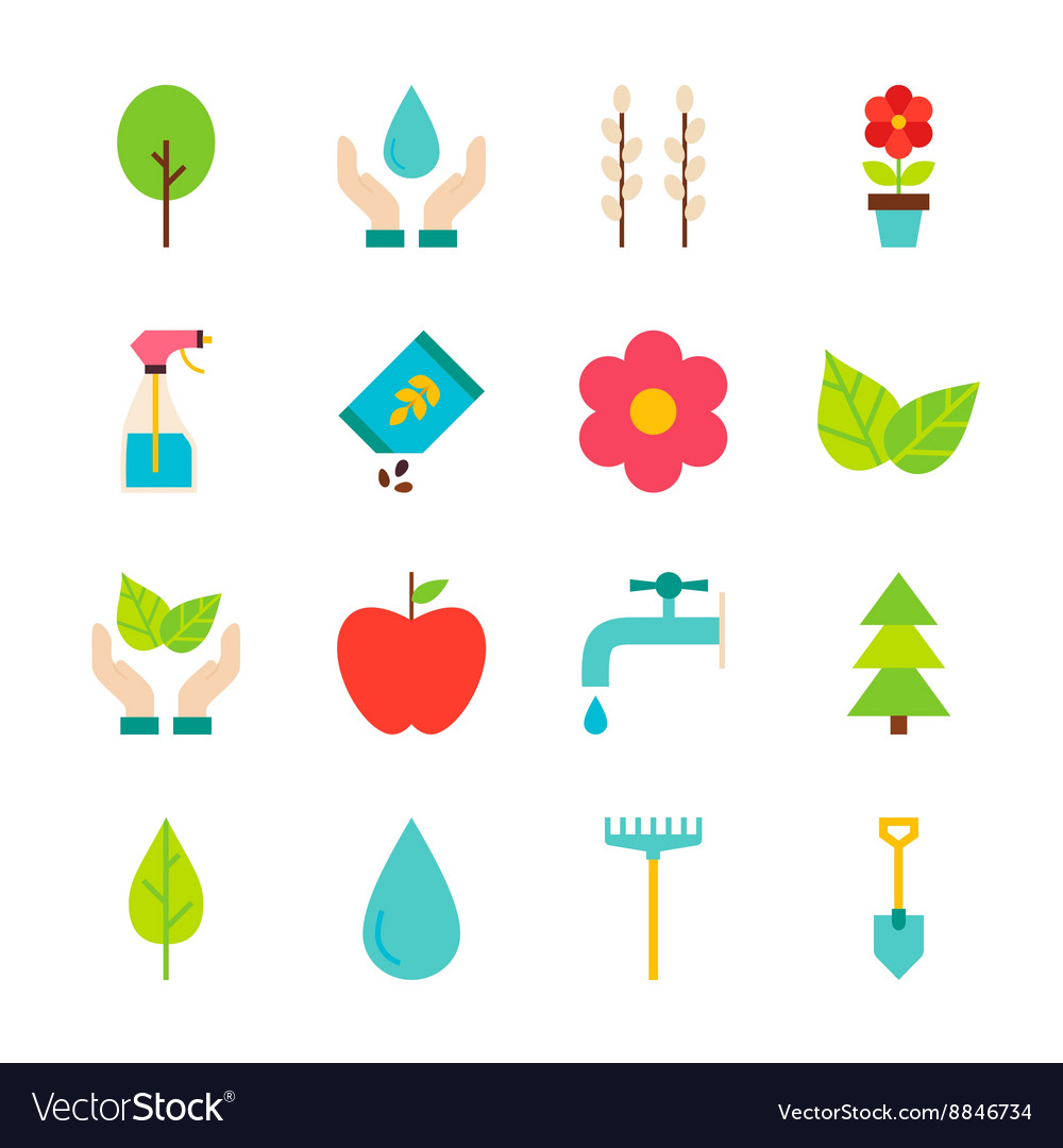Spring gardening flat objects set isolated over