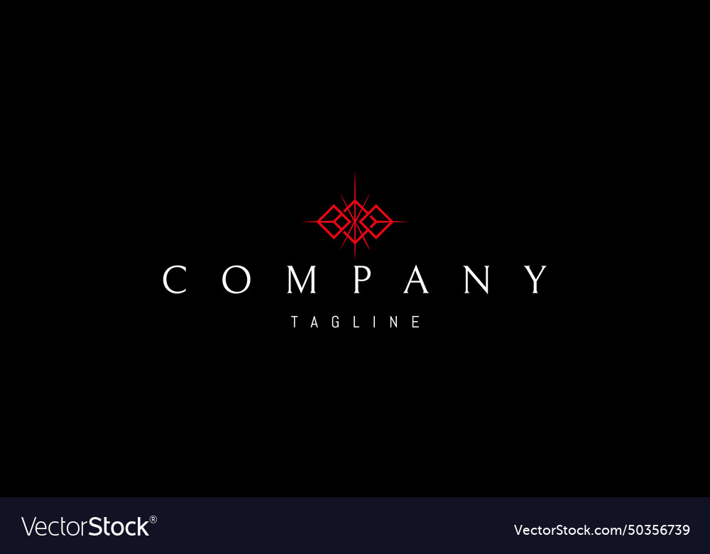 A red logo with an abstract image of three