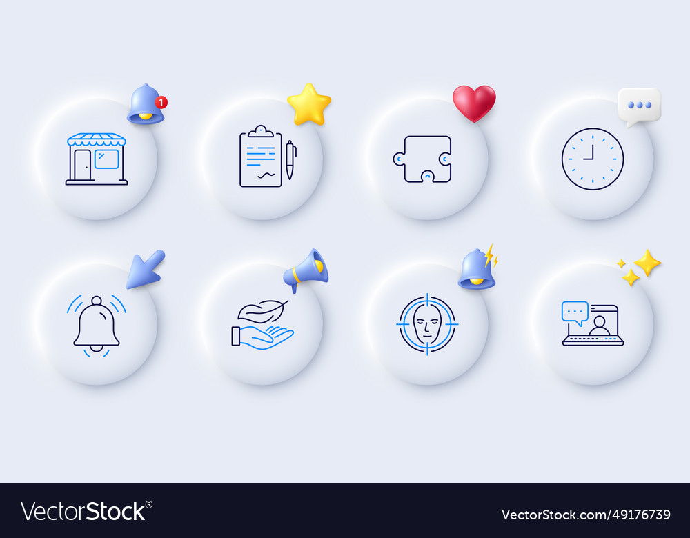 Clipboard clock and face detect line icons vector image Clipboard clock and face detect line icons
