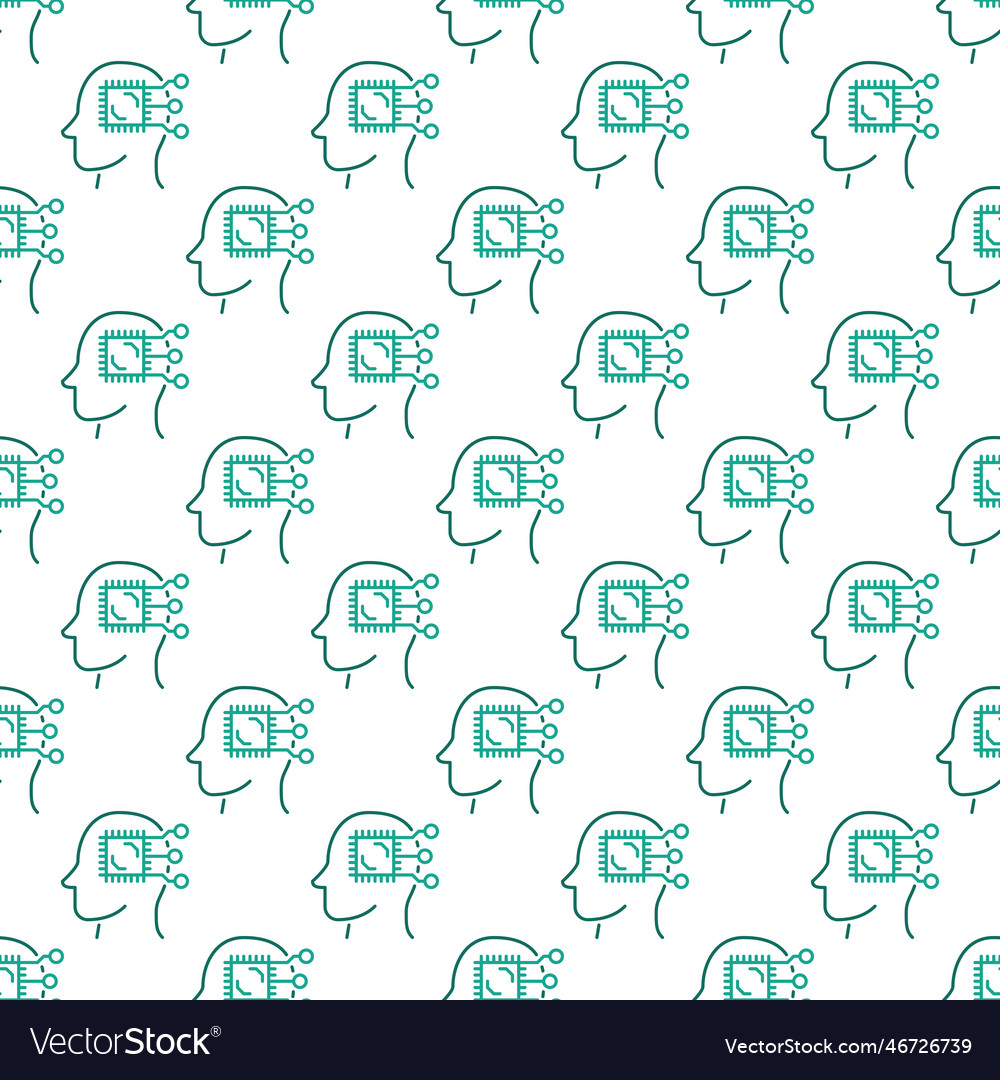 Computer chip inside head outline seamless pattern Vector Image Computer chip inside head outline seamless pattern