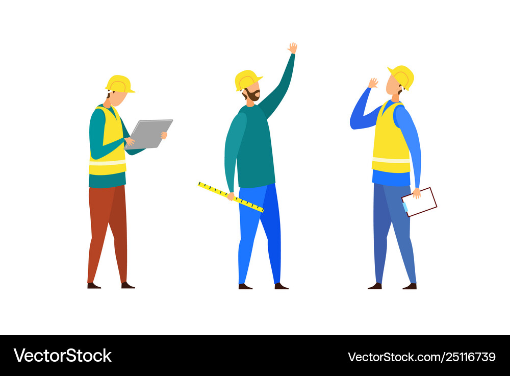 Construction team crew cartoon characters set Vector Image