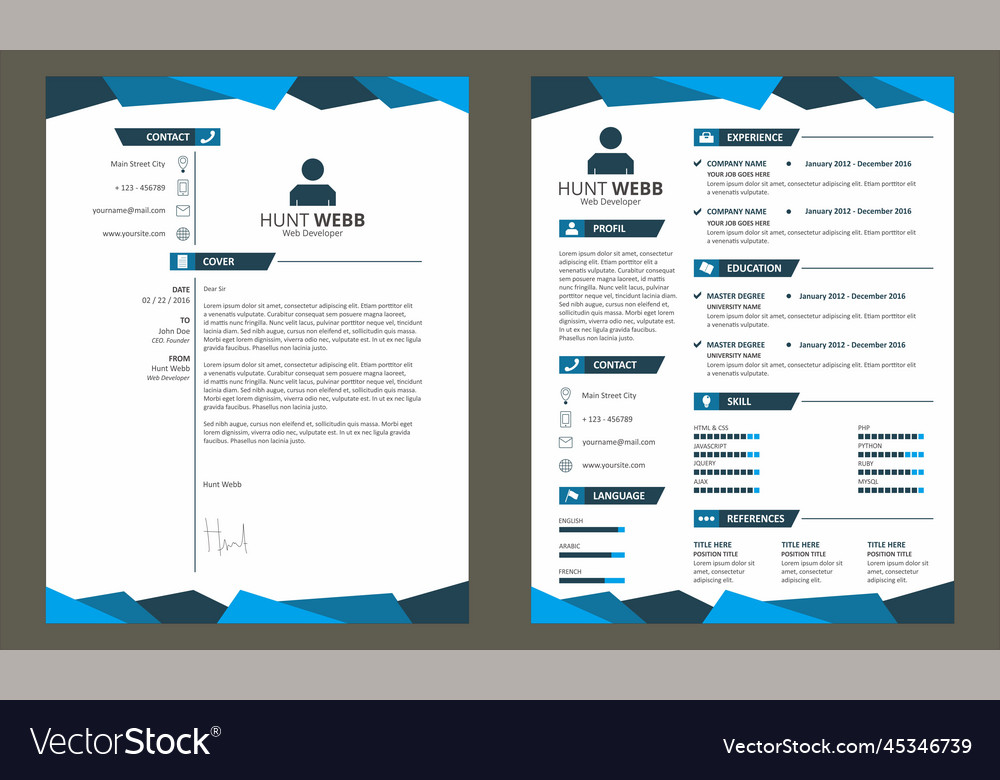 Cv resume cover template blue clean Royalty Free Vector