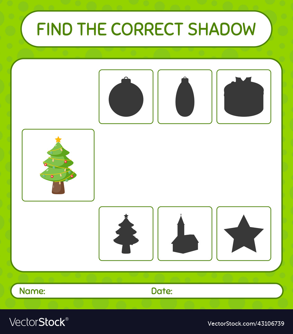 Find the correct shadows game with christmas tree vector image Find the correct shadows game with christmas tree