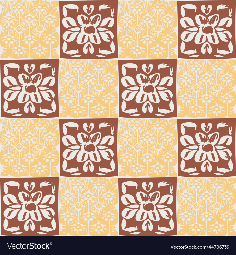 Hand drawn retro block print seamless pattern vector image Hand drawn retro block print seamless pattern