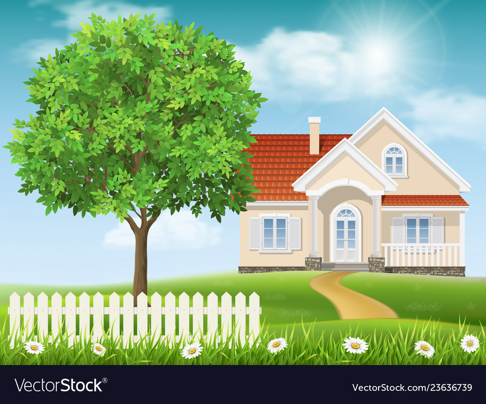 House On A Hill And Tree Royalty Free Vector Image