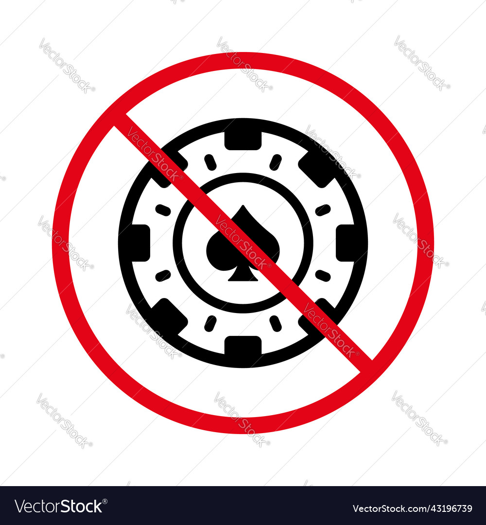 Prohibited gambling chip red stop circle symbol