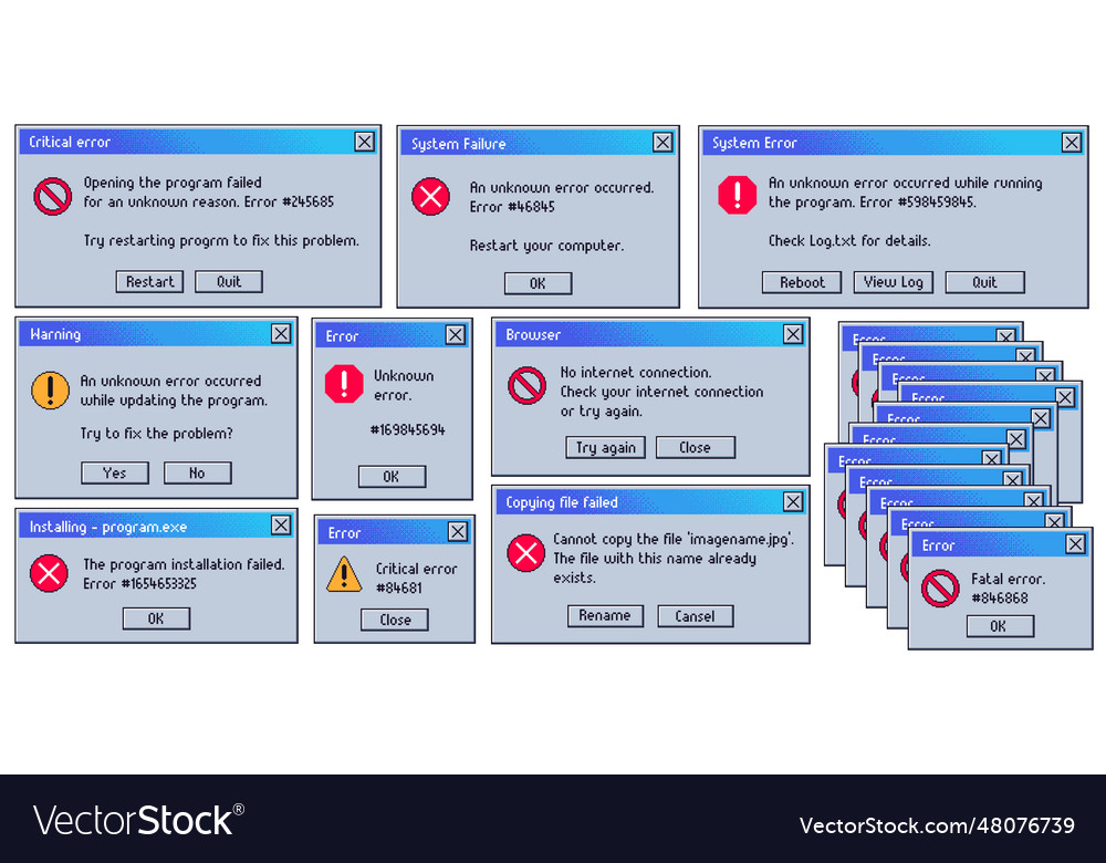 Retro error message old user interface system