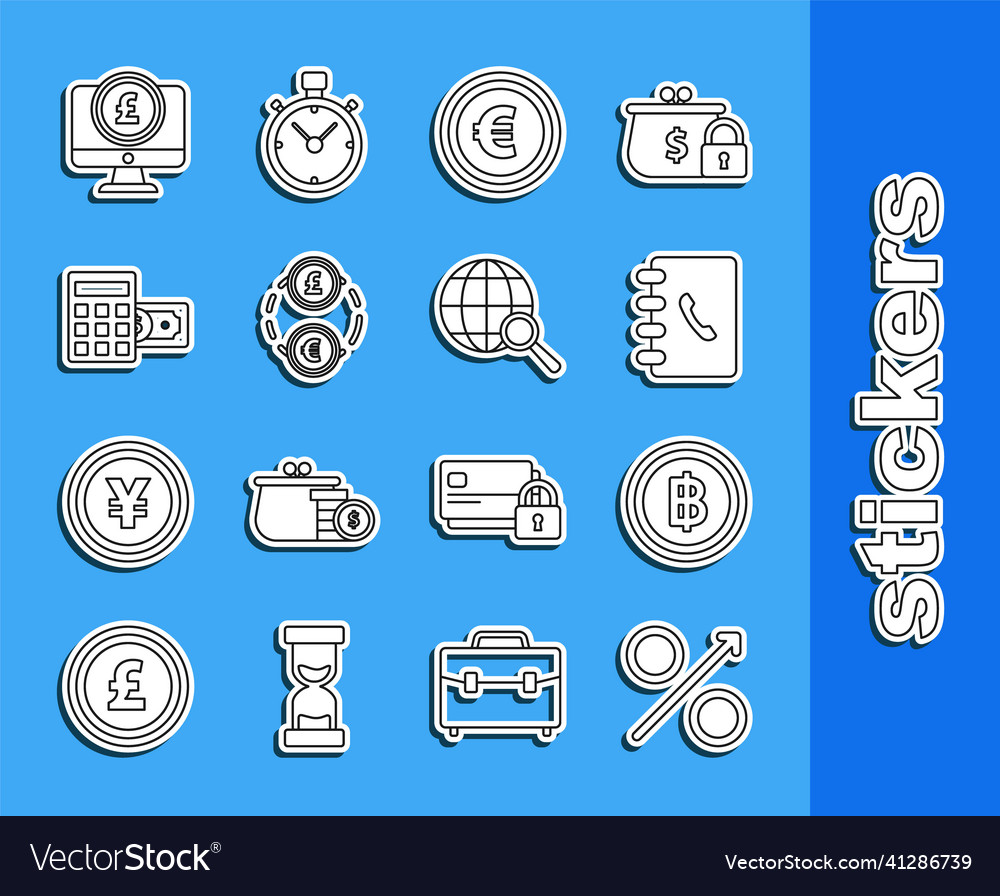 Set line percent up arrow address book coin vector image Set line percent up arrow address book coin