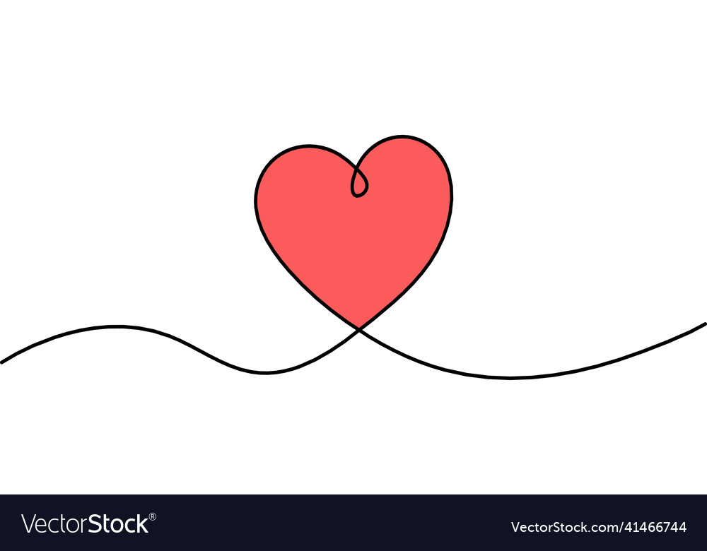 Abstract color hearts as continuous line drawing