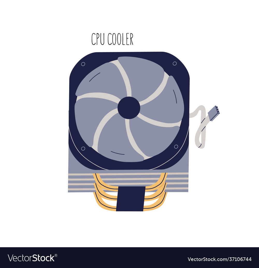 Cpu cooler with fan and wires internal computer vector image Cpu cooler with fan and wires internal computer