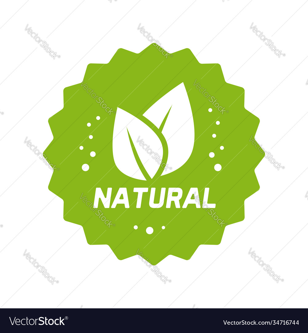 Green natural food label with leaves logo vector image Green natural food label with leaves logo