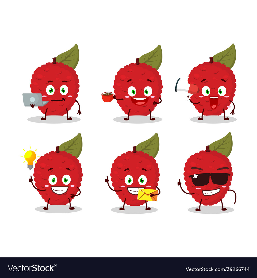 Lychee cartoon character with various types vector image Lychee cartoon character with various types