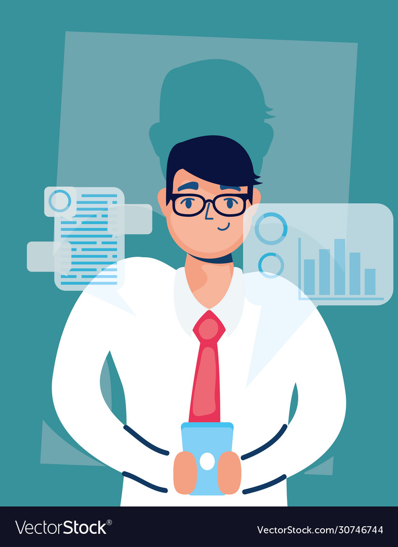 Man using smartphone technology character vector image Man using smartphone technology character