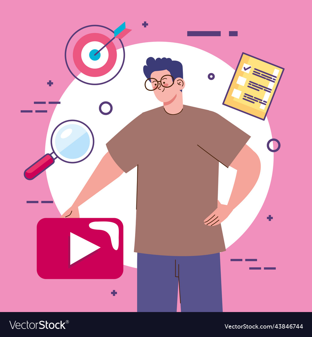 Man with play button