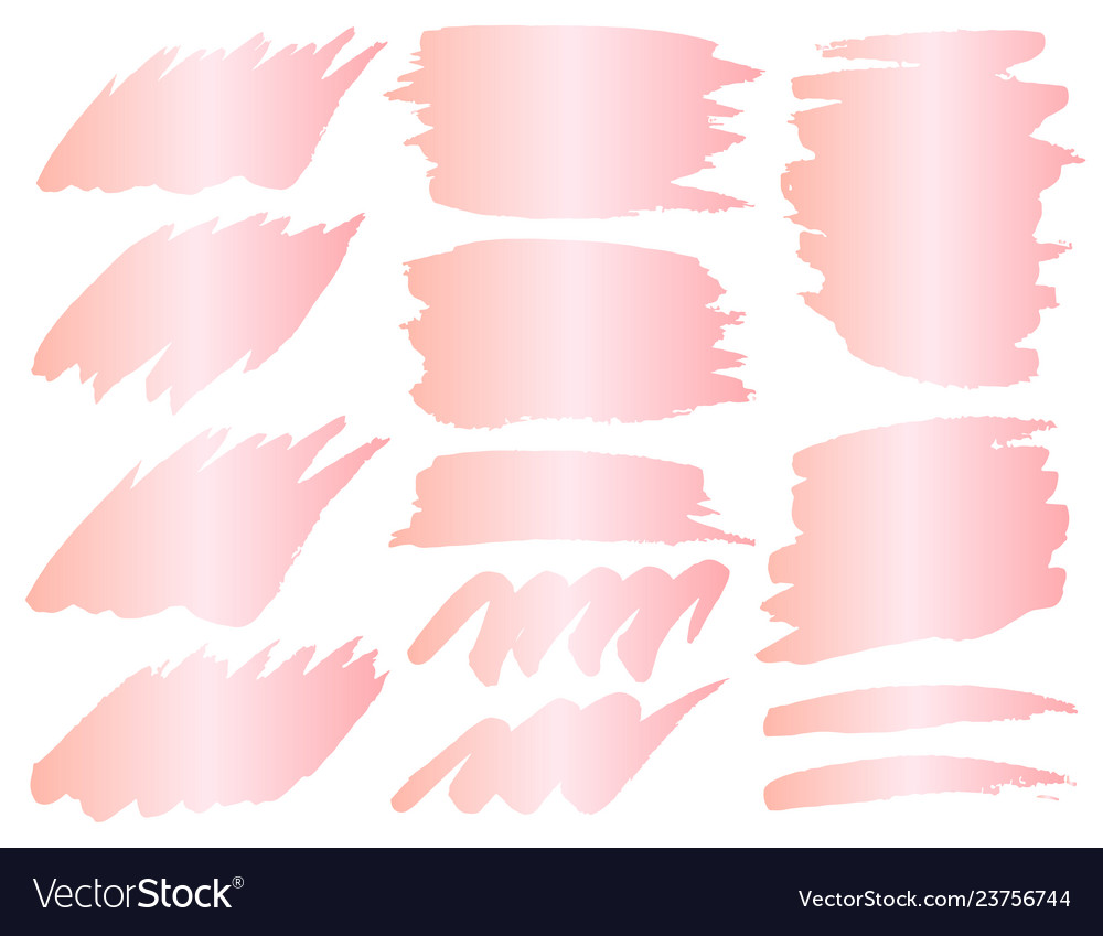 Set of pink gold grunge brush strokes