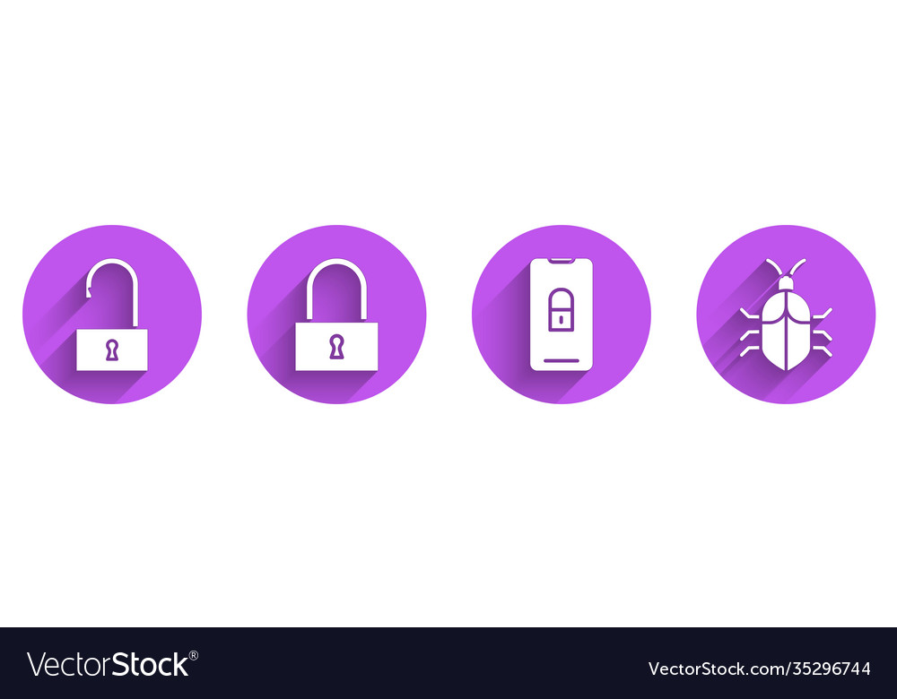 Set open padlock lock mobile with closed vector image Set open padlock lock mobile with closed