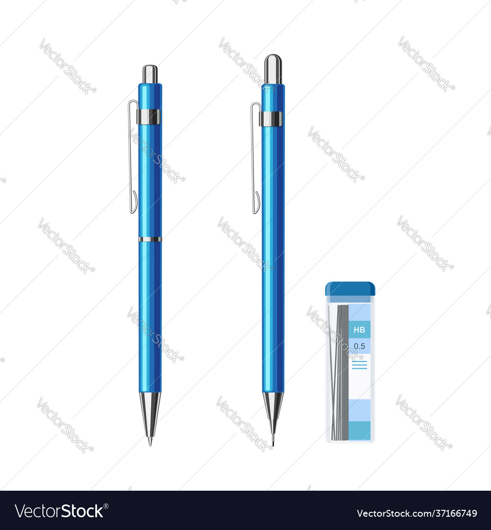 Ballpoint pen and mechanical pencil blue metallic Vector Image