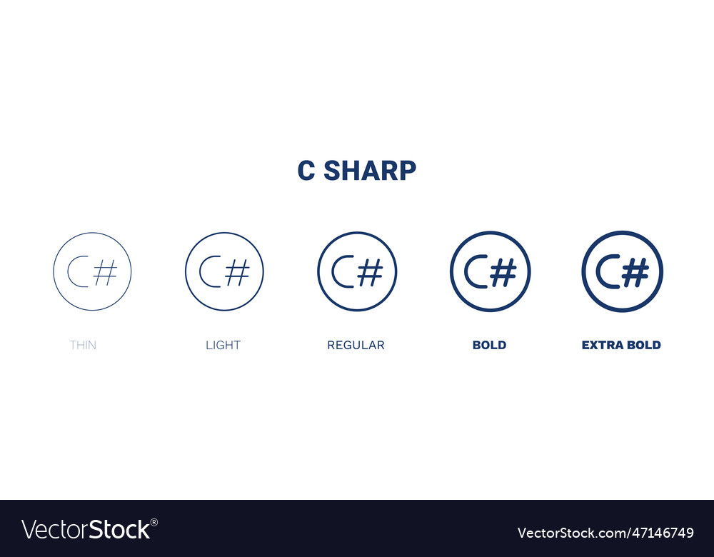 C sharp icon thin light regular bold black vector image C sharp icon thin light regular bold black