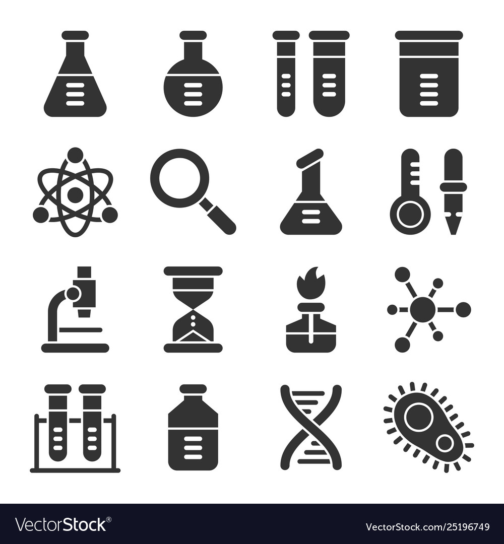 Chemistry science laboratory glyph icon set Vector Image