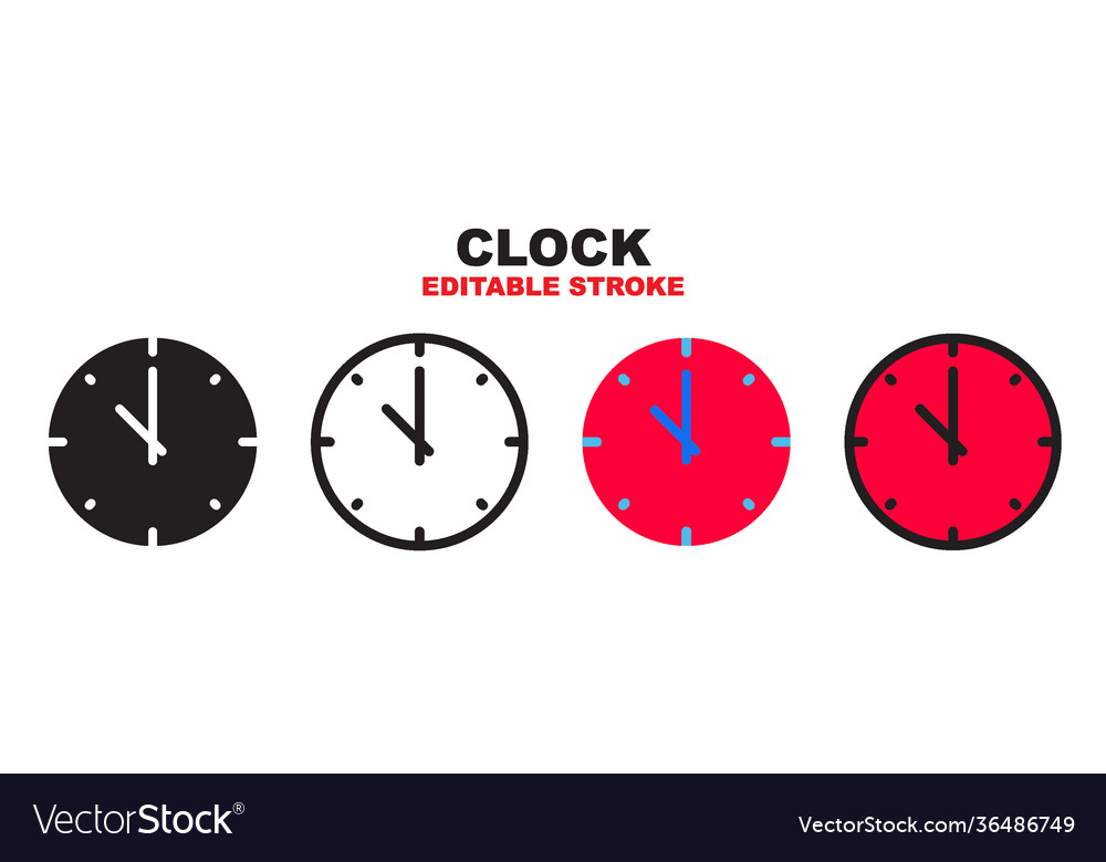 Clock icon set with different styles editable